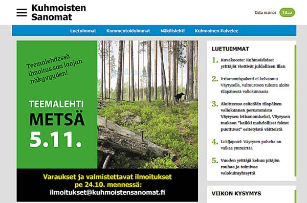 Kuhmoisten Sanomien verkkolehteen ilmestyy tuoretta sisältöä lähes päivittäin....