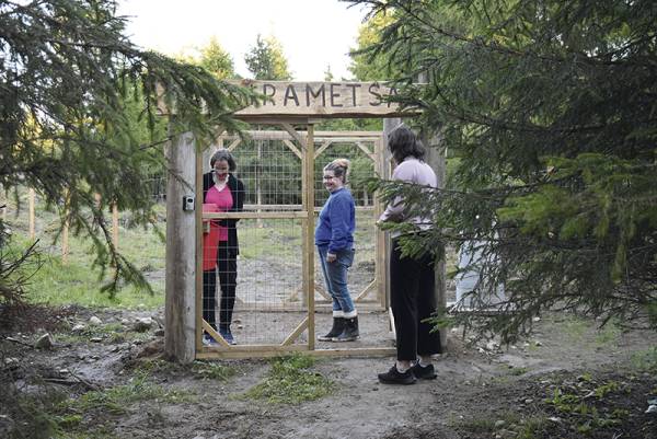 Mari Turve (keskellä) esitteli koirametsää paikalliselle koiraväelle syyskuun
